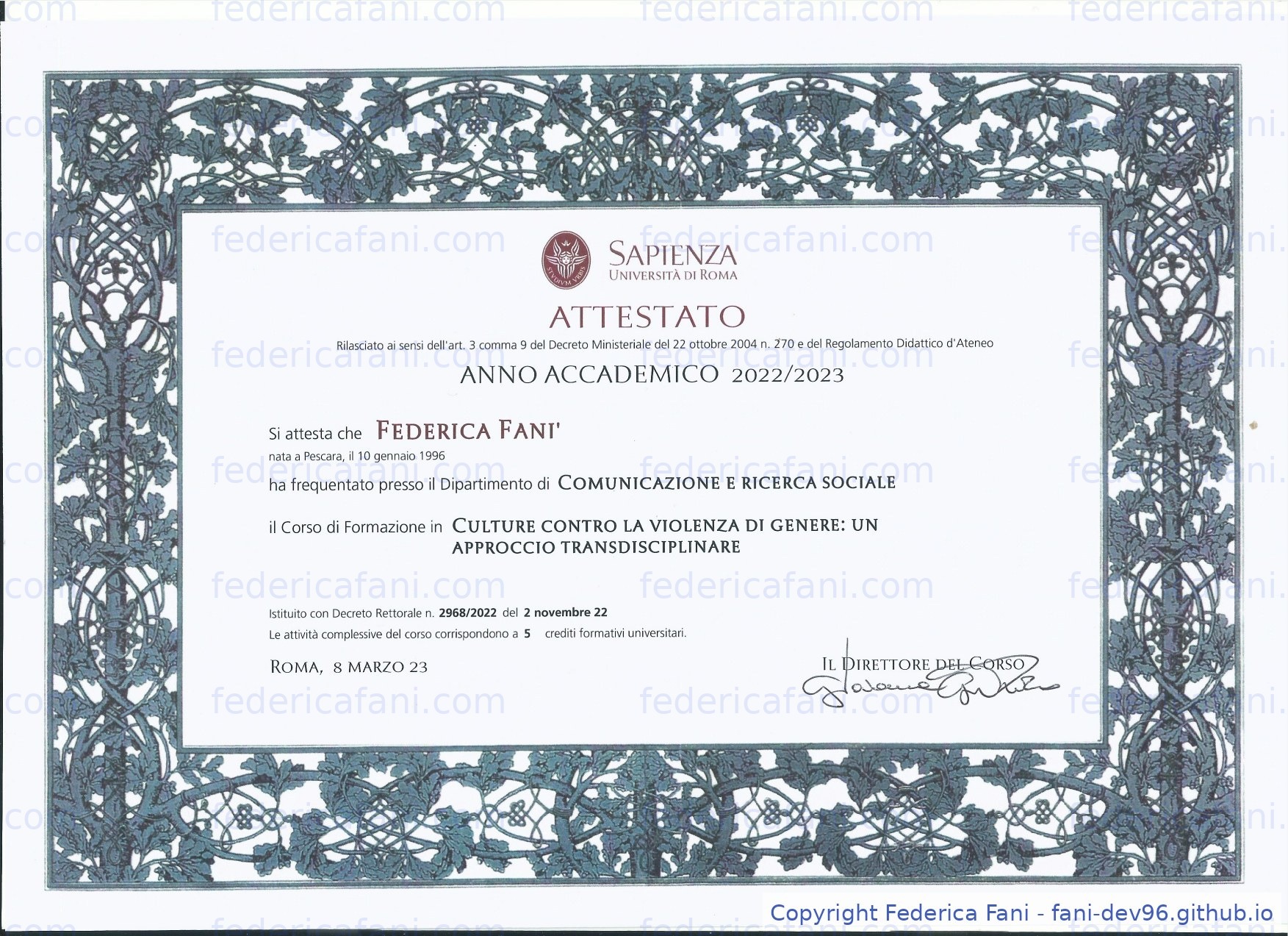 Certificato Culture contro la violenza di genere: un approccio transdisciplinare