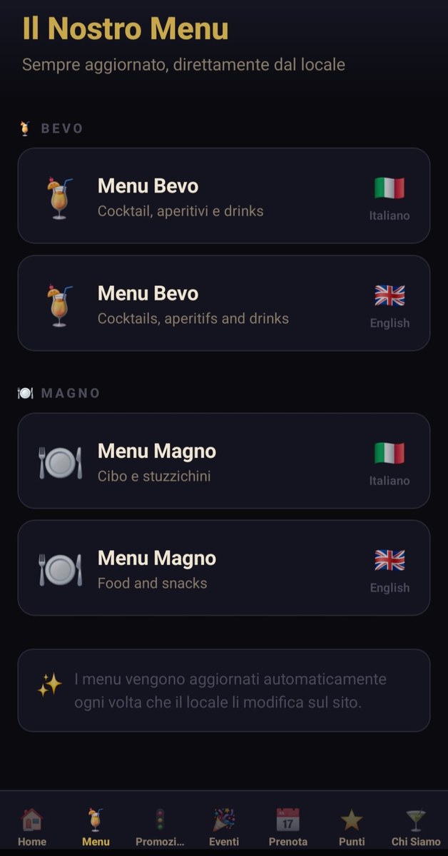 Magnebevo App — Menu